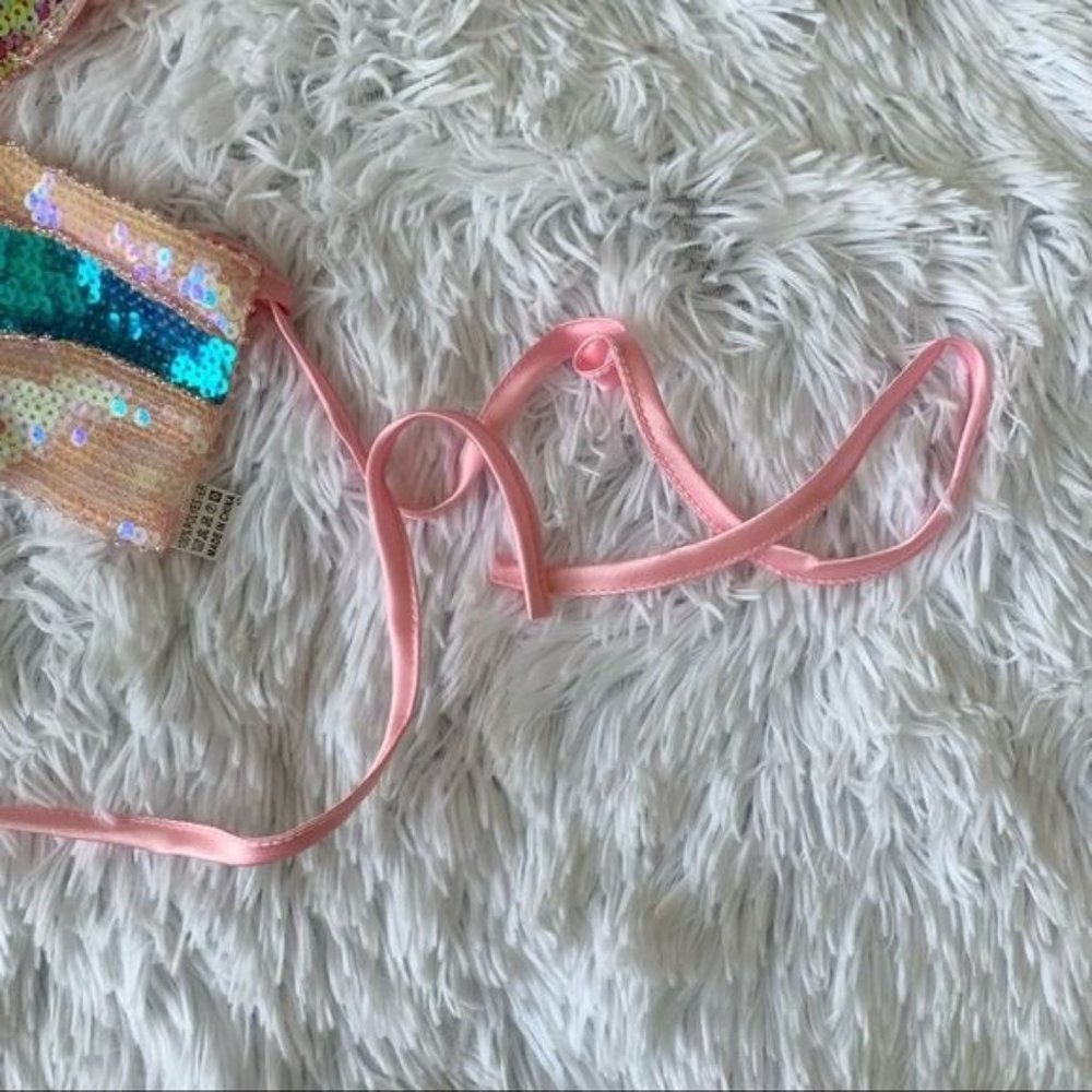 NWT Y2K Butterfly Sequin Pink Crop Top Sexy Cami Self Tie Mariah Carey Backless - Picture 6 of 12